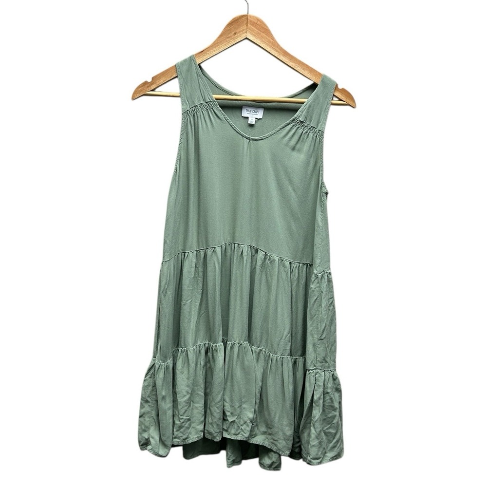 True Craft Originals Babydoll Dress XS Green Tiered‎ Boho Casual Flowy